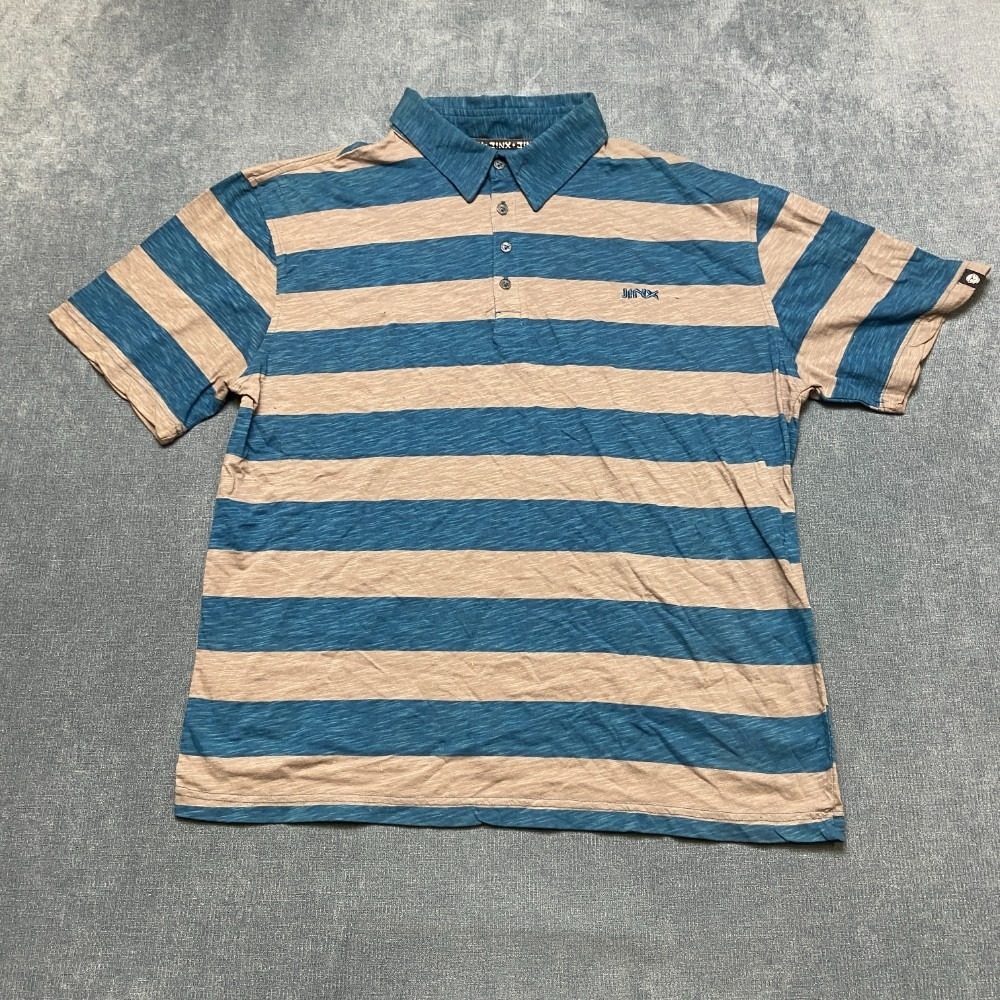 Vintage Jinx Polo Shirt Mens XL White Blue Striped Short Sleeve Performance